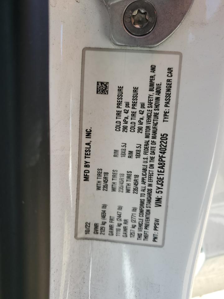 5YJ3E1EA8PF402205 2023 Tesla Model 3