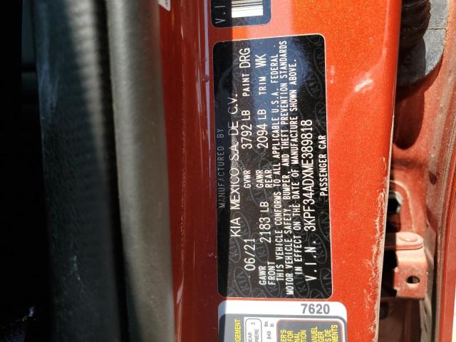 2021 Kia Forte Gt Line VIN: 3KPF34ADXME389818 Lot: 58577344