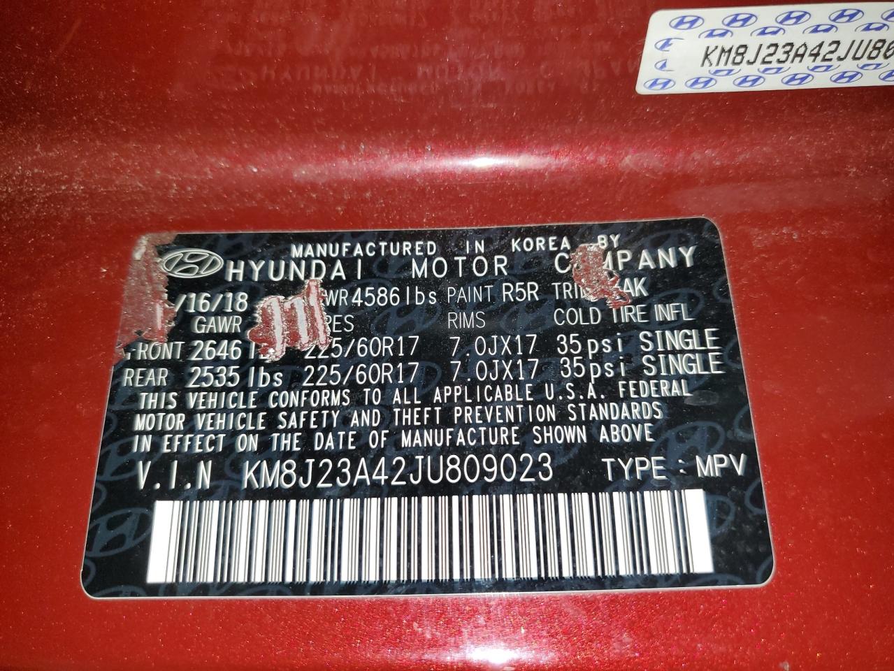 KM8J23A42JU809023 2018 Hyundai Tucson Se