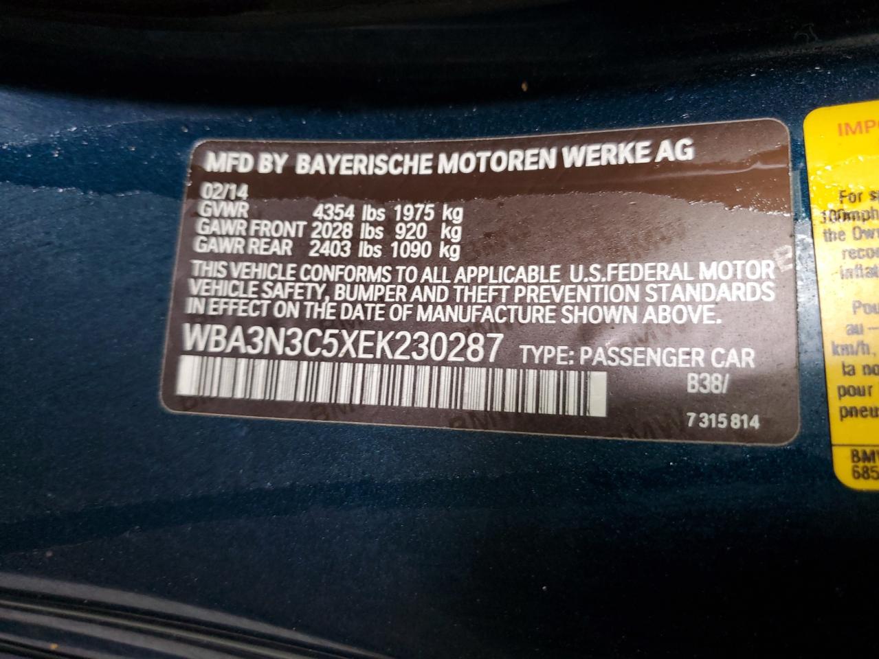 WBA3N3C5XEK230287 2014 BMW 428 I