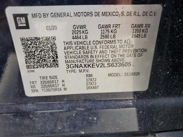2020 Chevrolet Equinox Lt VIN: 3GNAXKEV2LS633605 Lot: 60817324