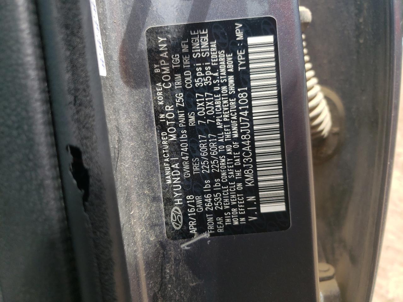 KM8J3CA48JU741081 2018 Hyundai Tucson Sel