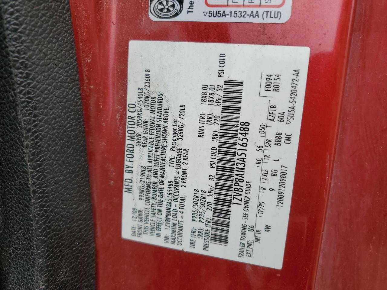 1ZVBP8AN3A5165488 2010 Ford Mustang