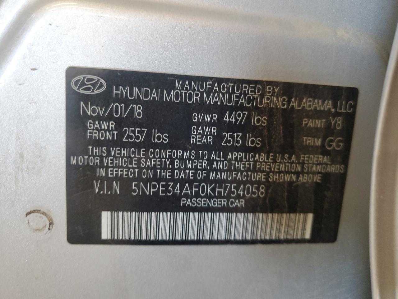 5NPE34AF0KH754058 2019 Hyundai Sonata Limited