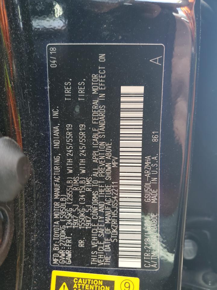 5TDKZRFH5JS542211 2018 Toyota Highlander Se