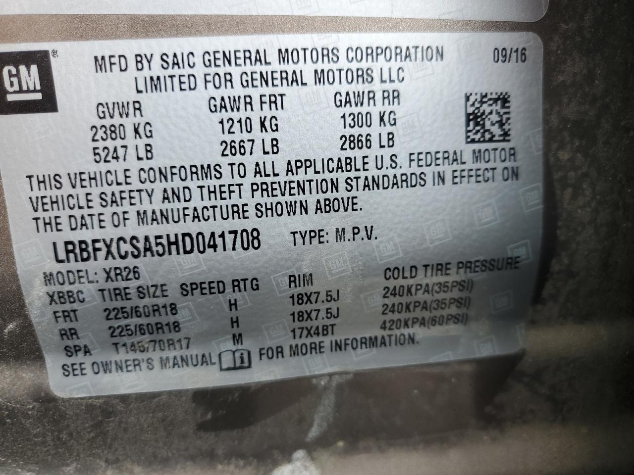 LRBFXCSA5HD041708 2017 Buick Envision Preferred