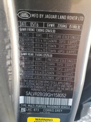 VIN SALVR2BG9GH158052 2016 Land Rover Range Rover, Hse no.12