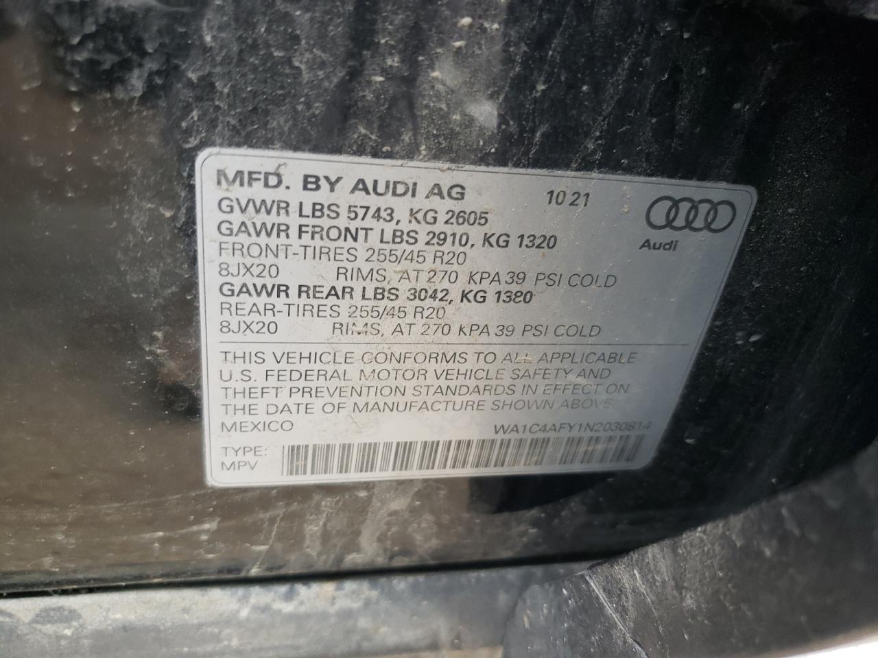 WA1C4AFY1N2030814 2022 Audi Sq5 Prestige