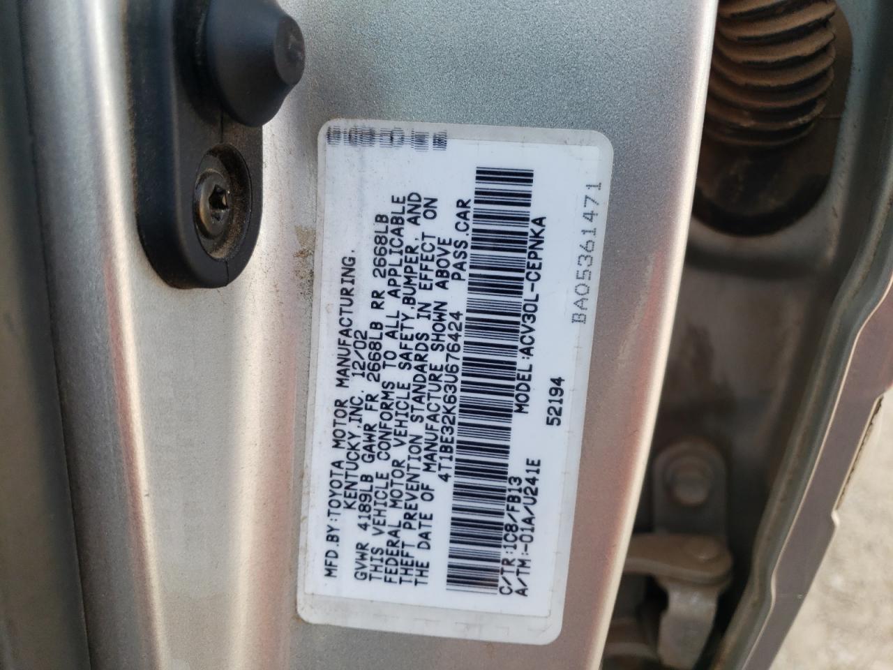 4T1BE32K63U676424 2003 Toyota Camry Le