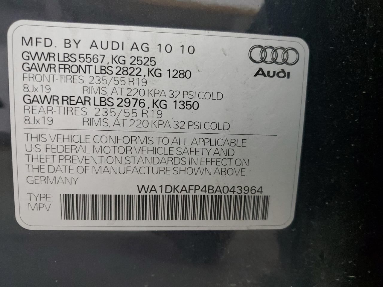 WA1DKAFP4BA043964 2011 Audi Q5 Premium Plus