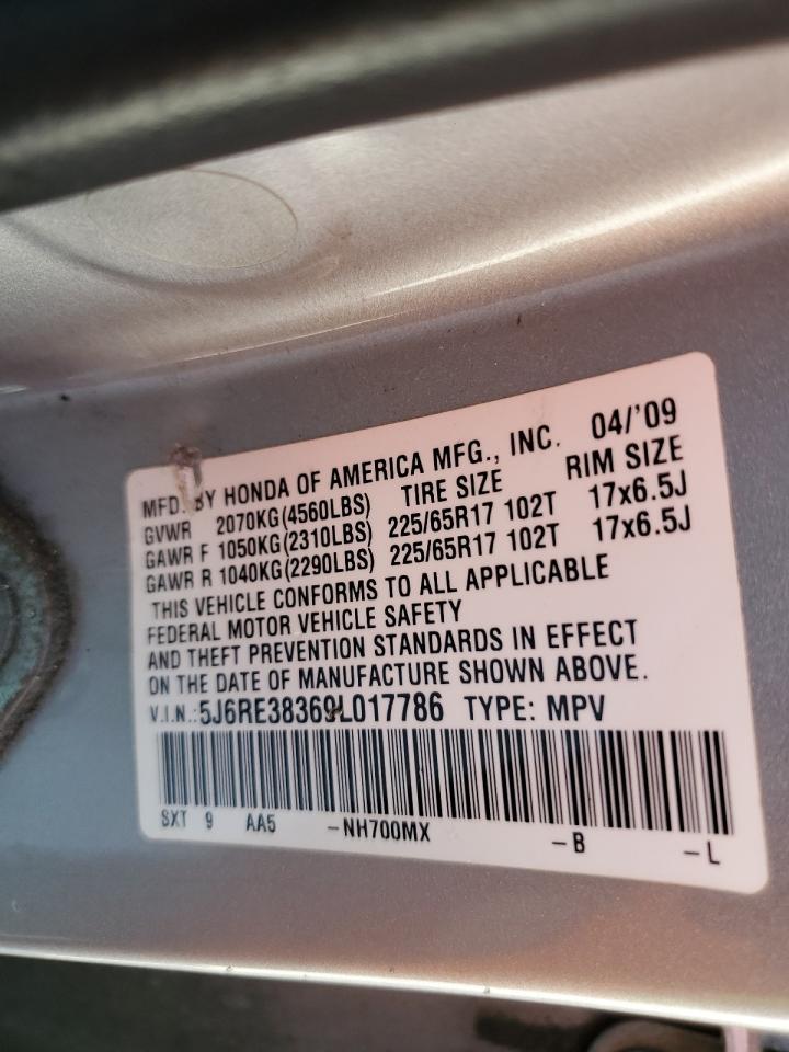 5J6RE38369L017786 2009 Honda Cr-V Lx