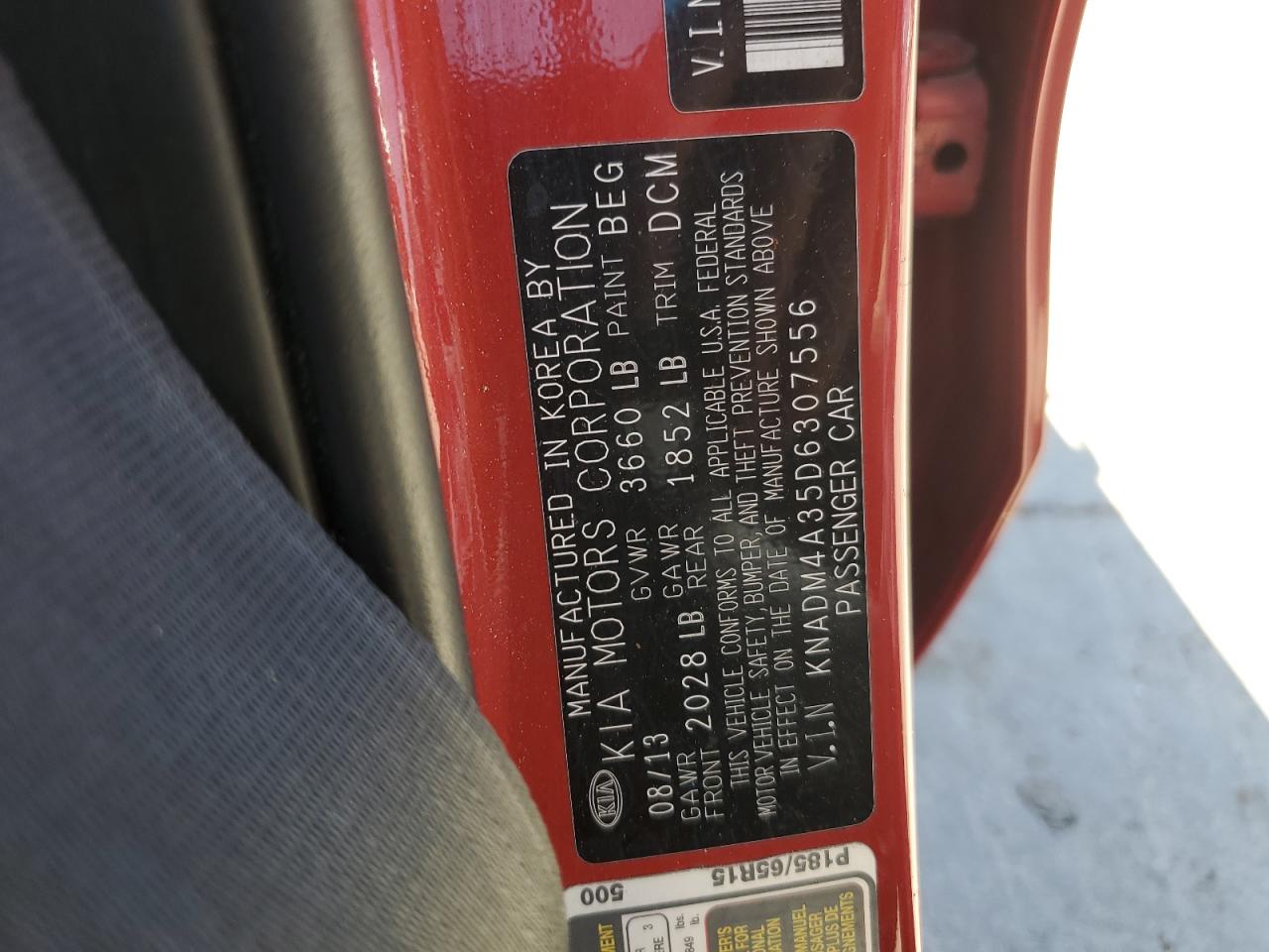 KNADM4A35D6307556 2013 Kia Rio Lx