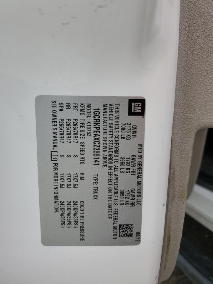 1GCRKPEAXCZ355141 2012 Chevrolet Silverado K1500