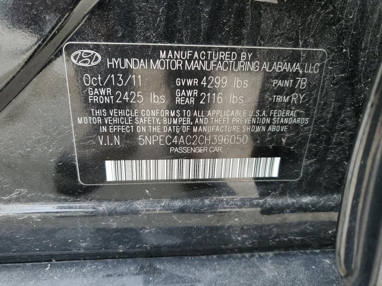 5NPEC4AC2CH396050 2012 Hyundai Sonata Se