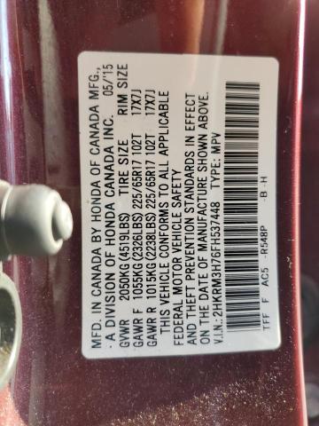 2015 Honda Cr-V Exl VIN: 2HKRM3H76FH537448 Lot: 58936484