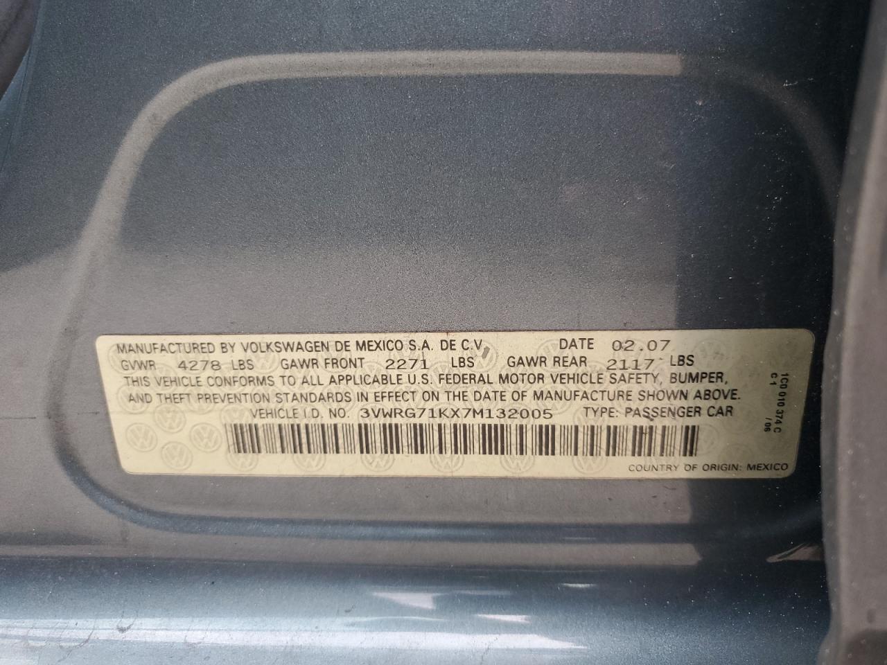 3VWRG71KX7M132005 2007 Volkswagen Jetta 2.5 Option Package 1