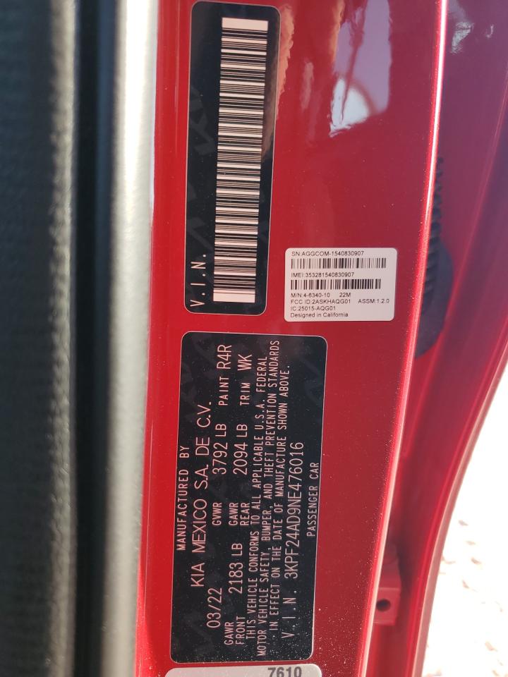 3KPF24AD9NE476016 2022 Kia Forte Fe