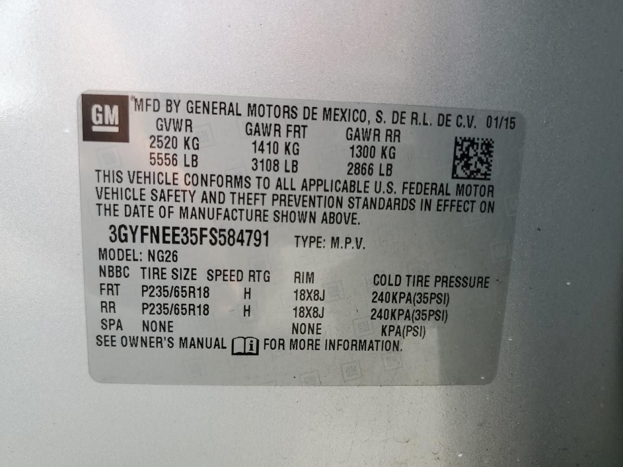 3GYFNEE35FS584791 2015 Cadillac Srx Luxury Collection