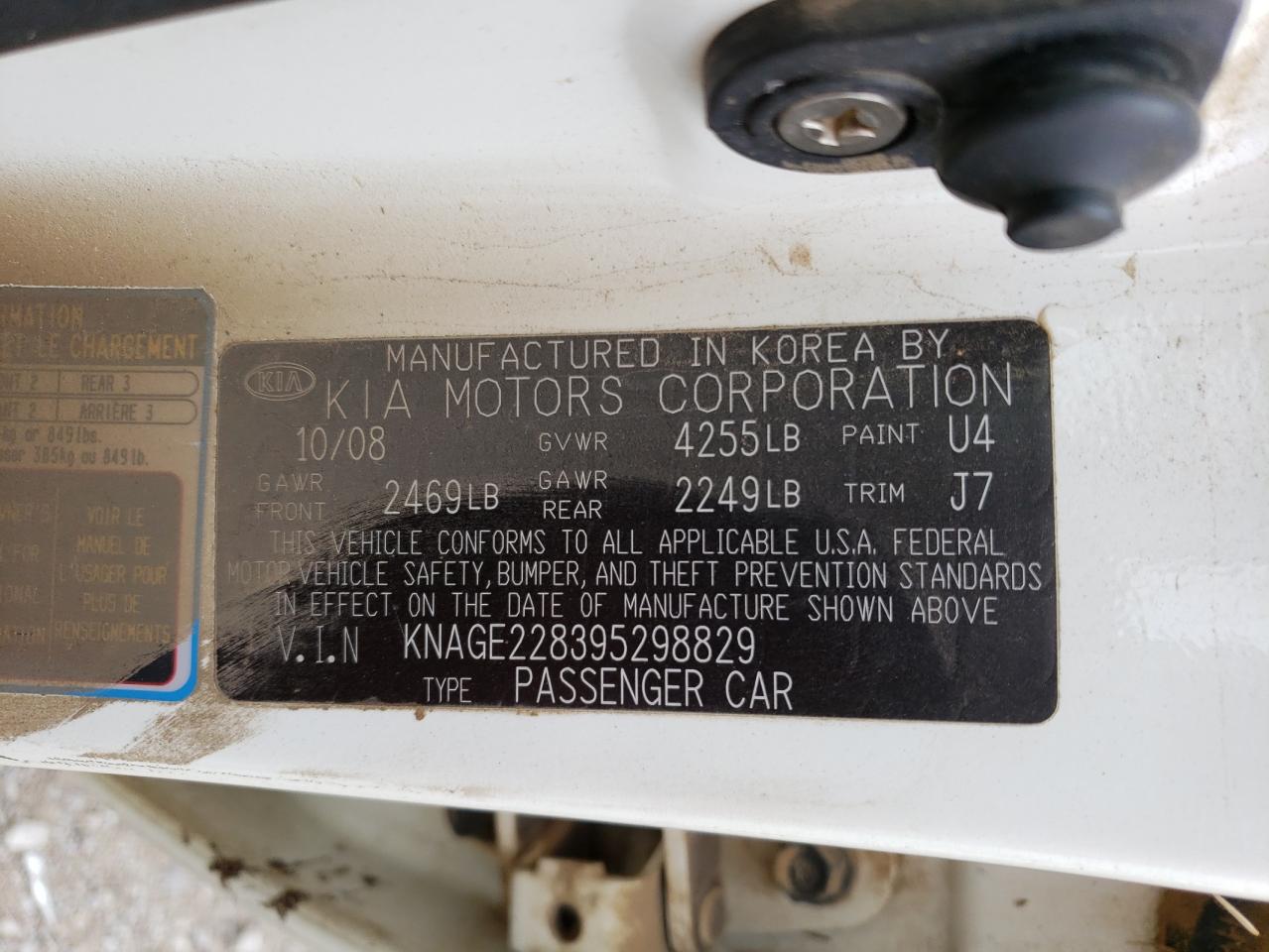 KNAGE228395298829 2009 Kia Optima Lx