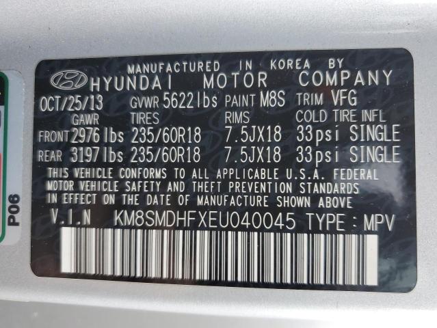 2014 Hyundai Santa Fe Gls VIN: KM8SMDHFXEU040045 Lot: 58659924