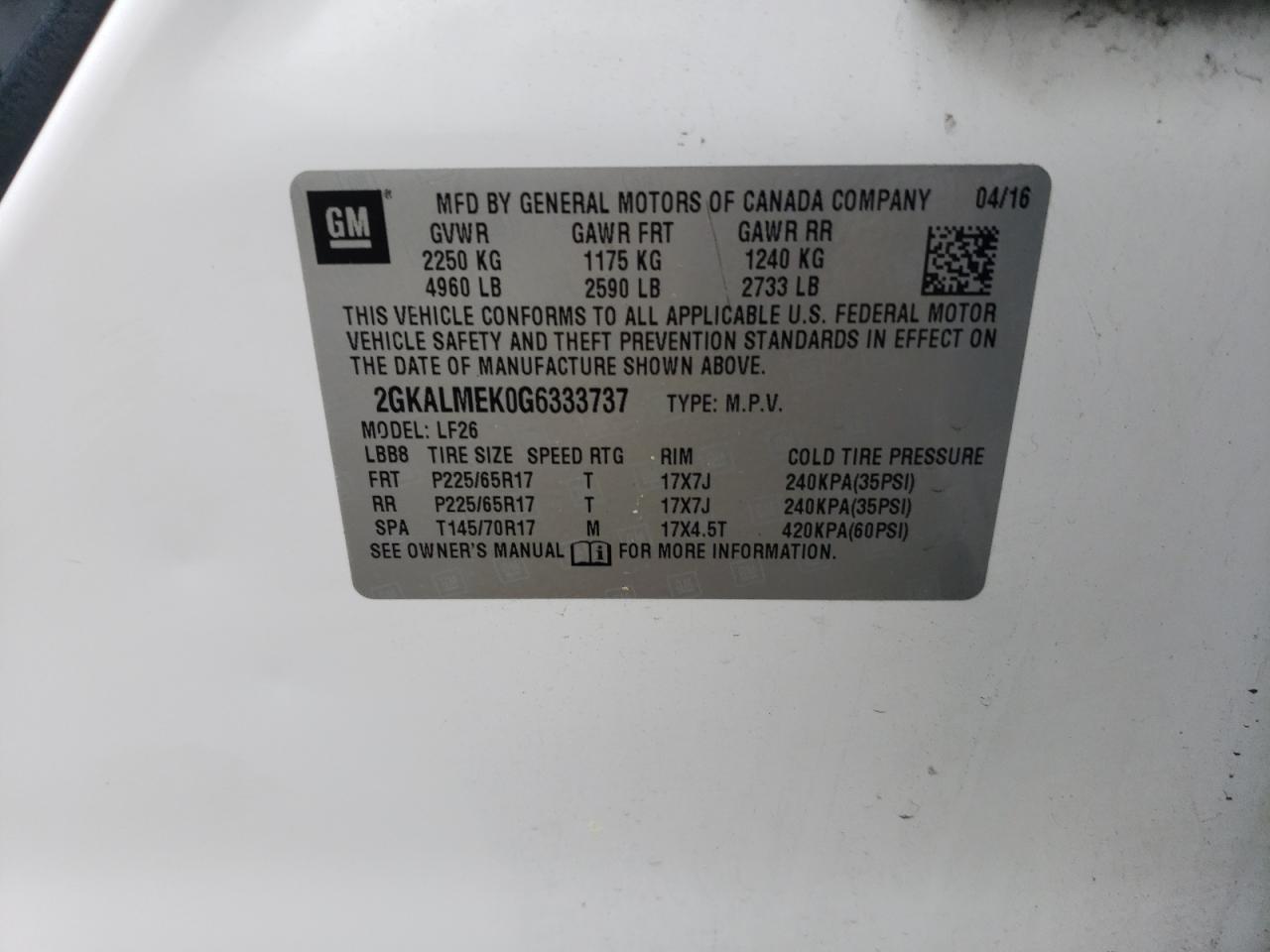 2GKALMEK0G6333737 2016 GMC Terrain Sle