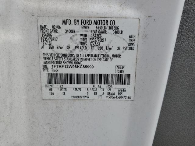 2006 Ford F150 VIN: 1FTRF12W96KC85999 Lot: 60042254