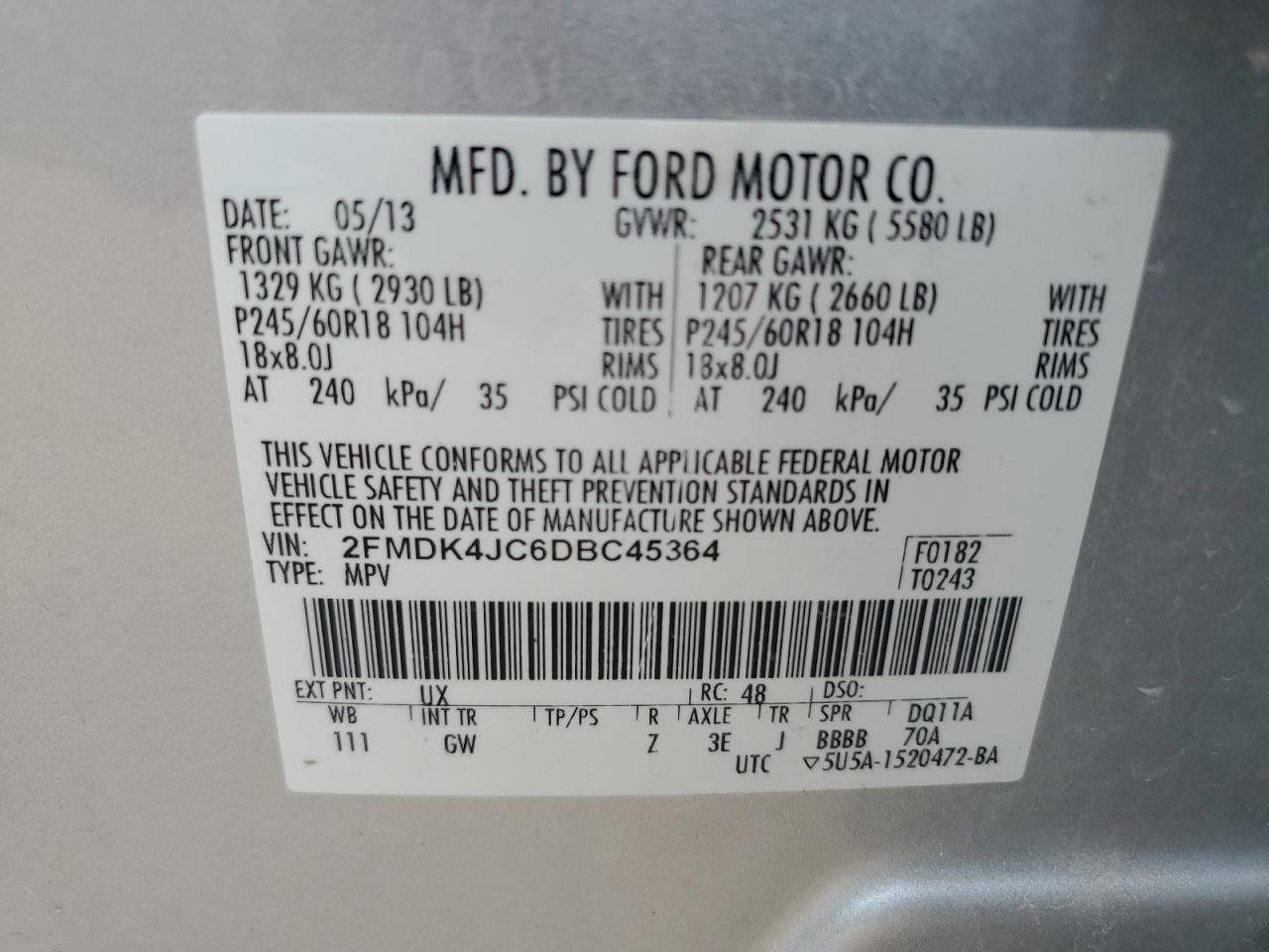 2FMDK4JC6DBC45364 2013 Ford Edge Sel