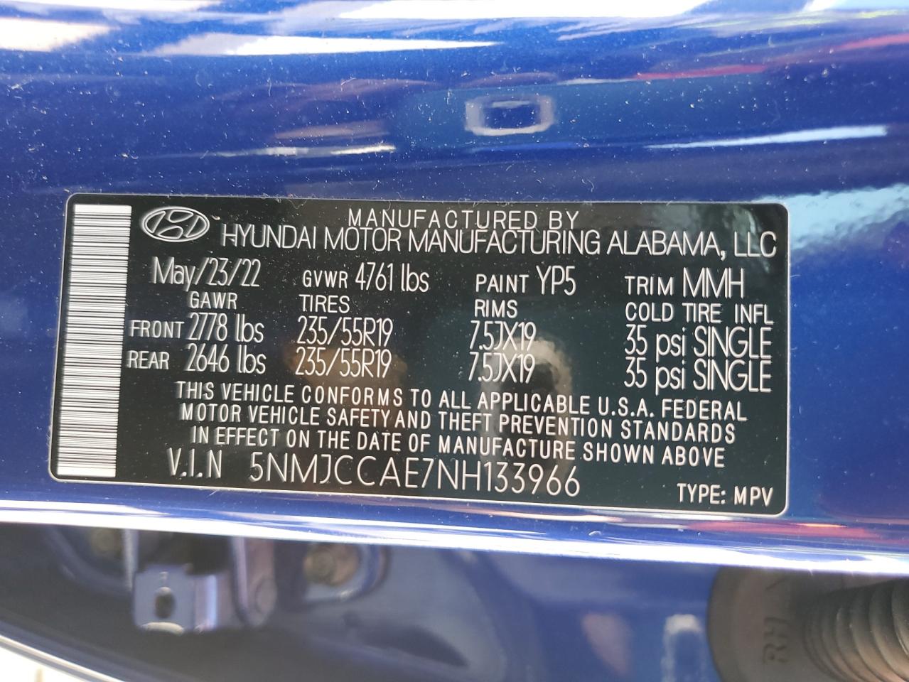5NMJCCAE7NH133966 2022 Hyundai Tucson Sel