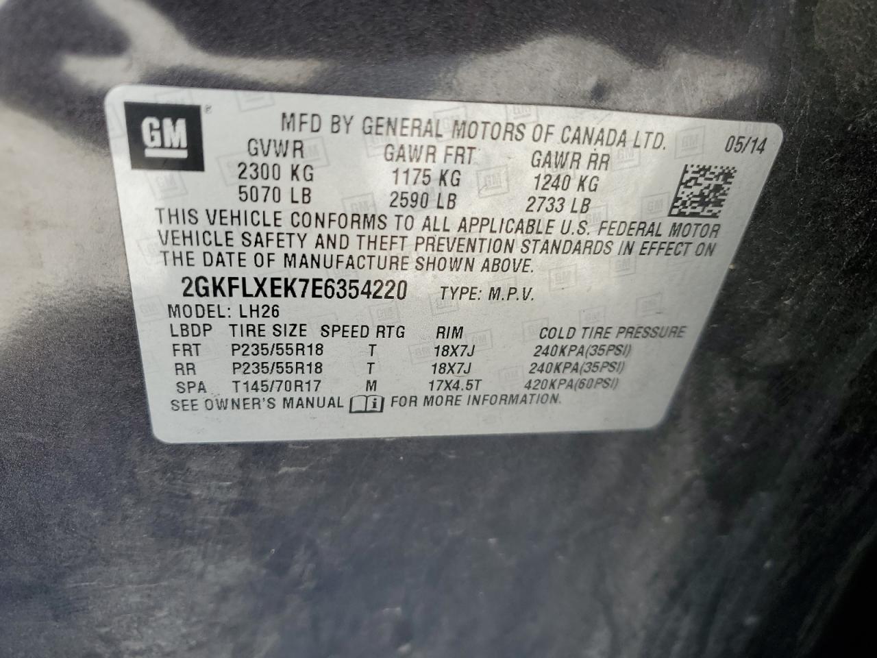 2GKFLXEK7E6354220 2014 GMC Terrain Slt