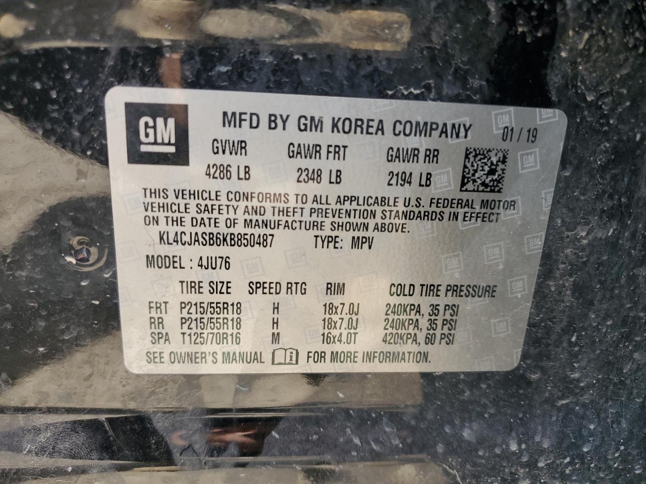 KL4CJASB6KB850487 2019 Buick Encore Preferred