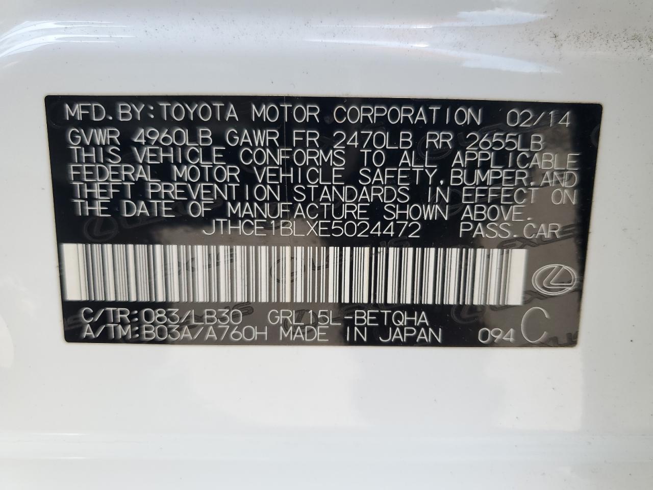 JTHCE1BLXE5024472 2014 Lexus Gs 350