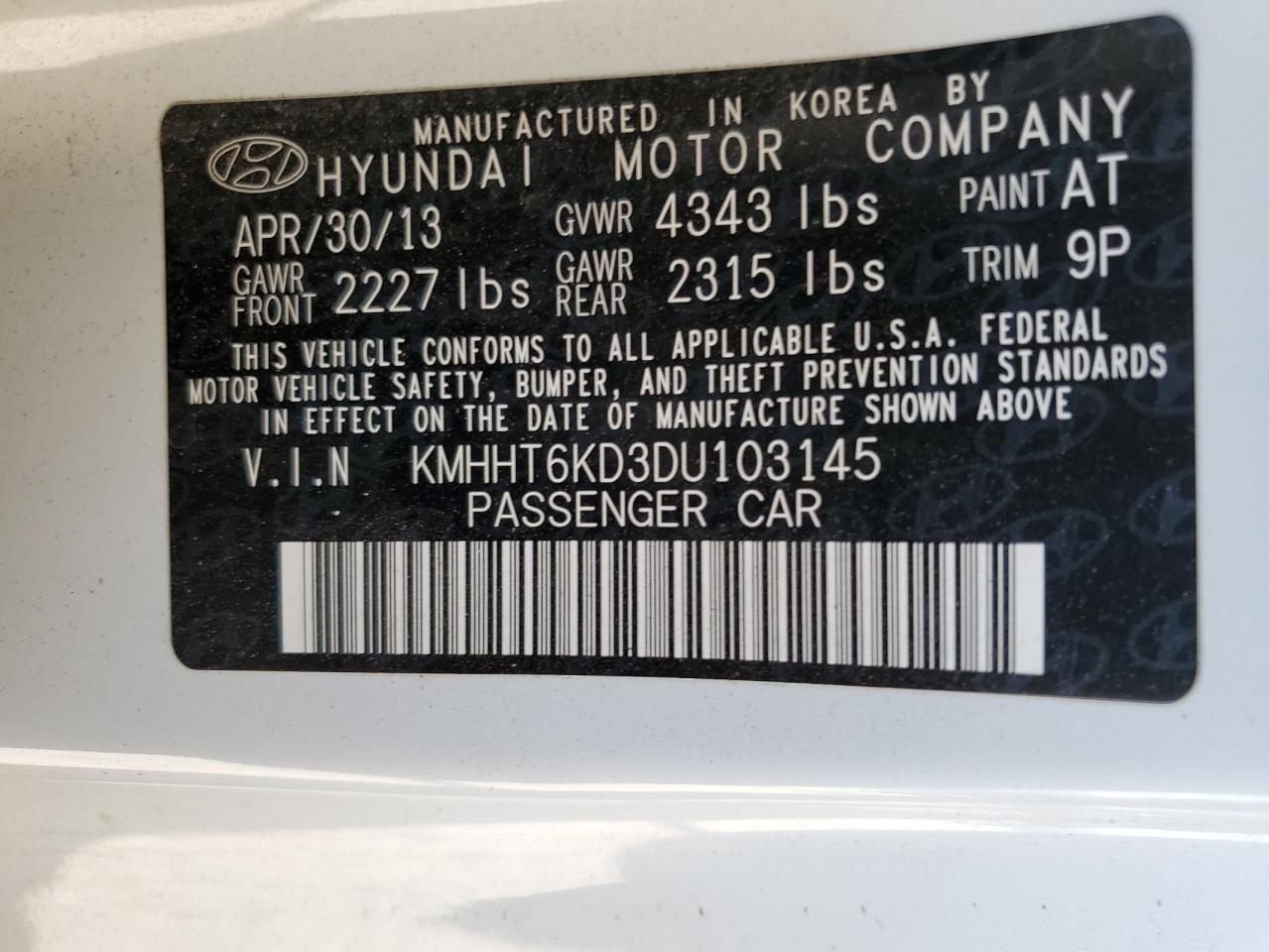 KMHHT6KD3DU103145 2013 Hyundai Genesis Coupe 2.0T