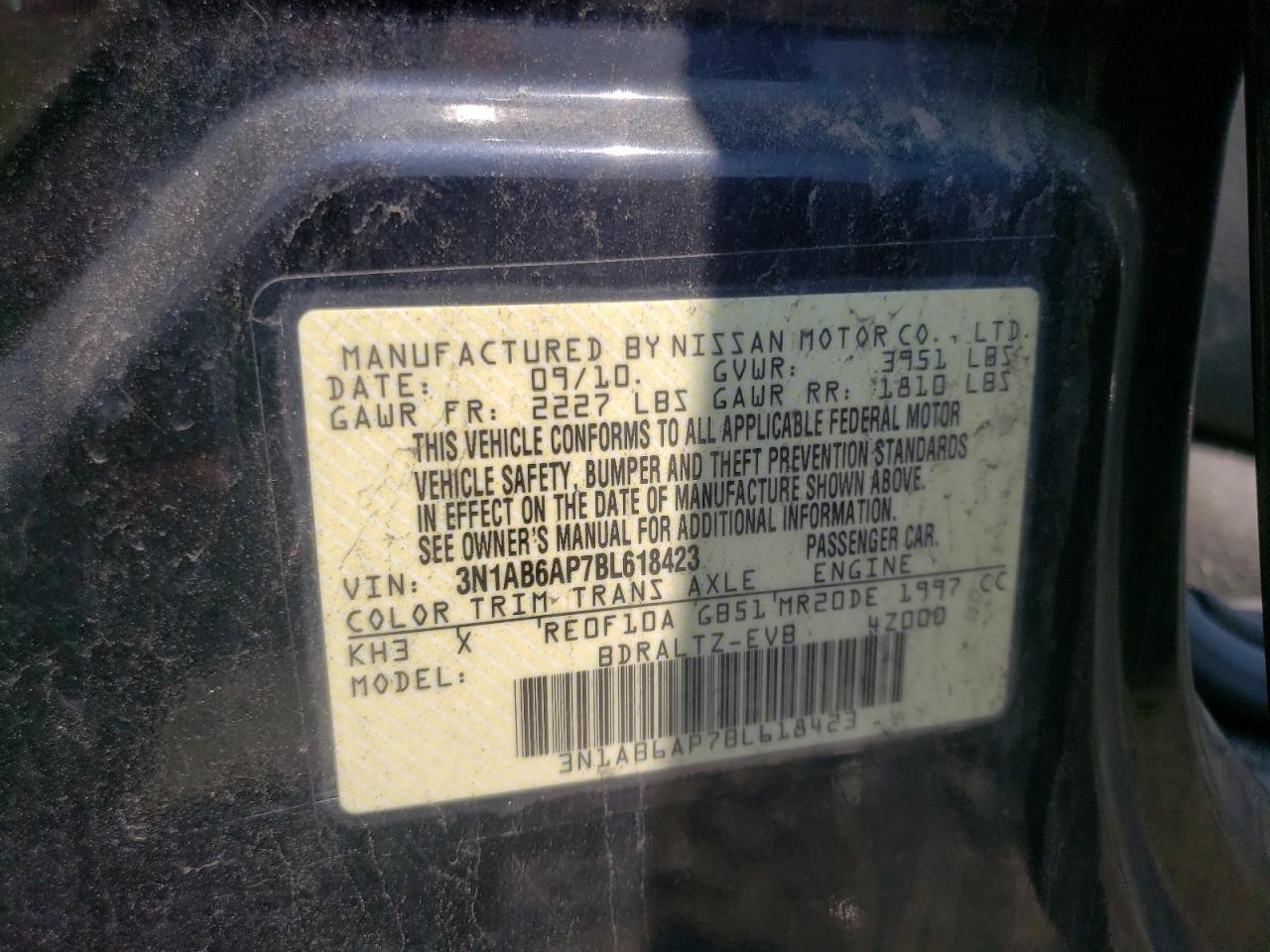3N1AB6AP7BL618423 2011 Nissan Sentra 2.0