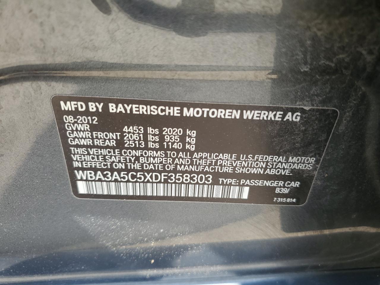 WBA3A5C5XDF358303 2013 BMW 328 I