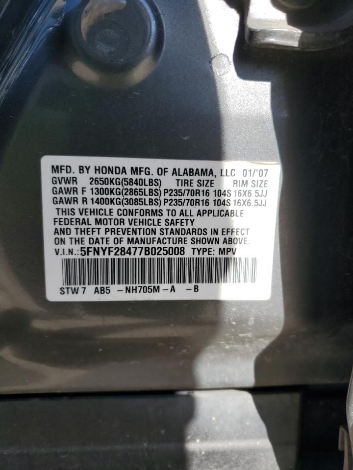 5FNYF28477B025008 2007 Honda Pilot Ex