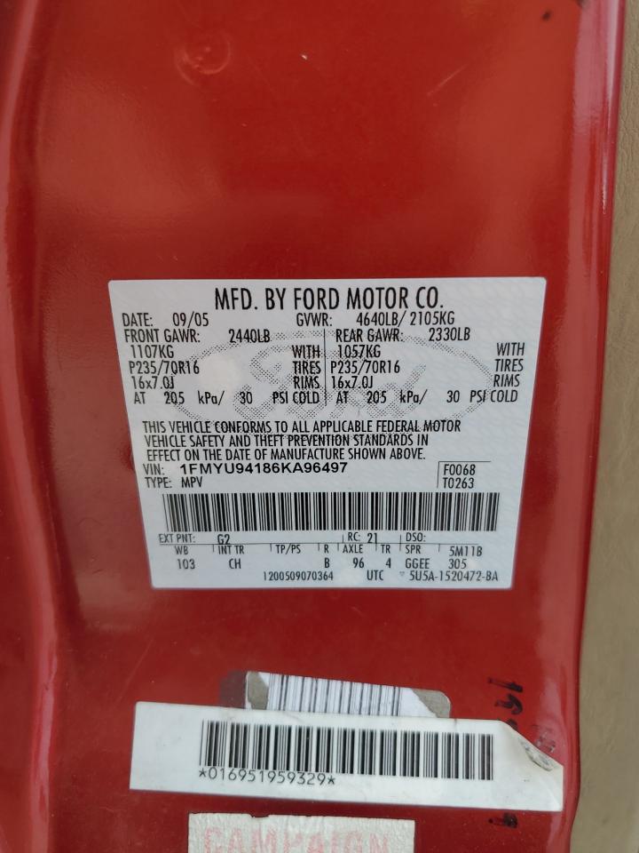 1FMYU94186KA96497 2006 Ford Escape Limited