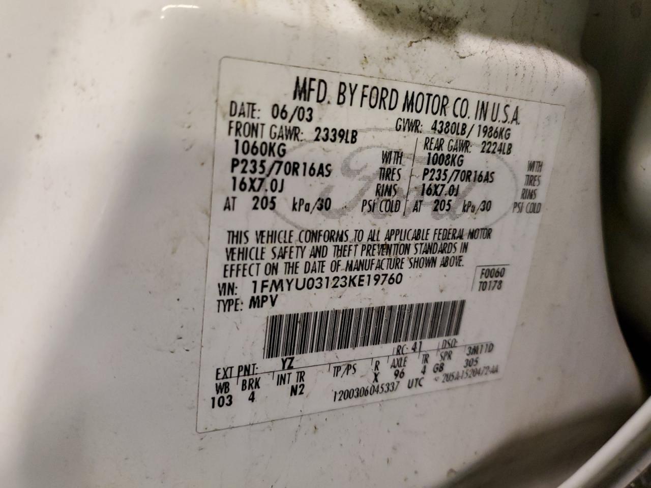 1FMYU03123KE19760 2003 Ford Escape Xlt