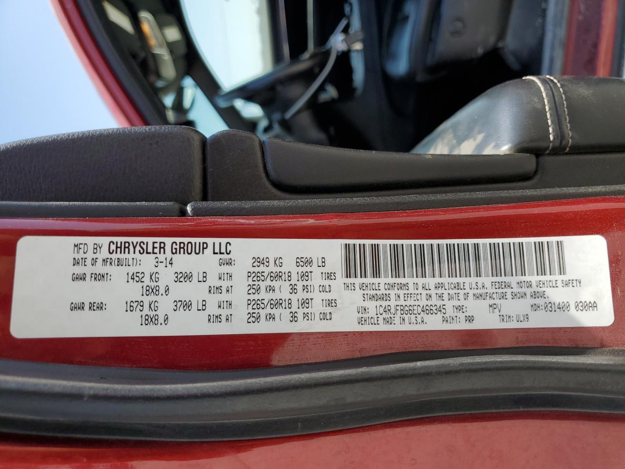 1C4RJFBG6EC466345 2014 Jeep Grand Cherokee Limited