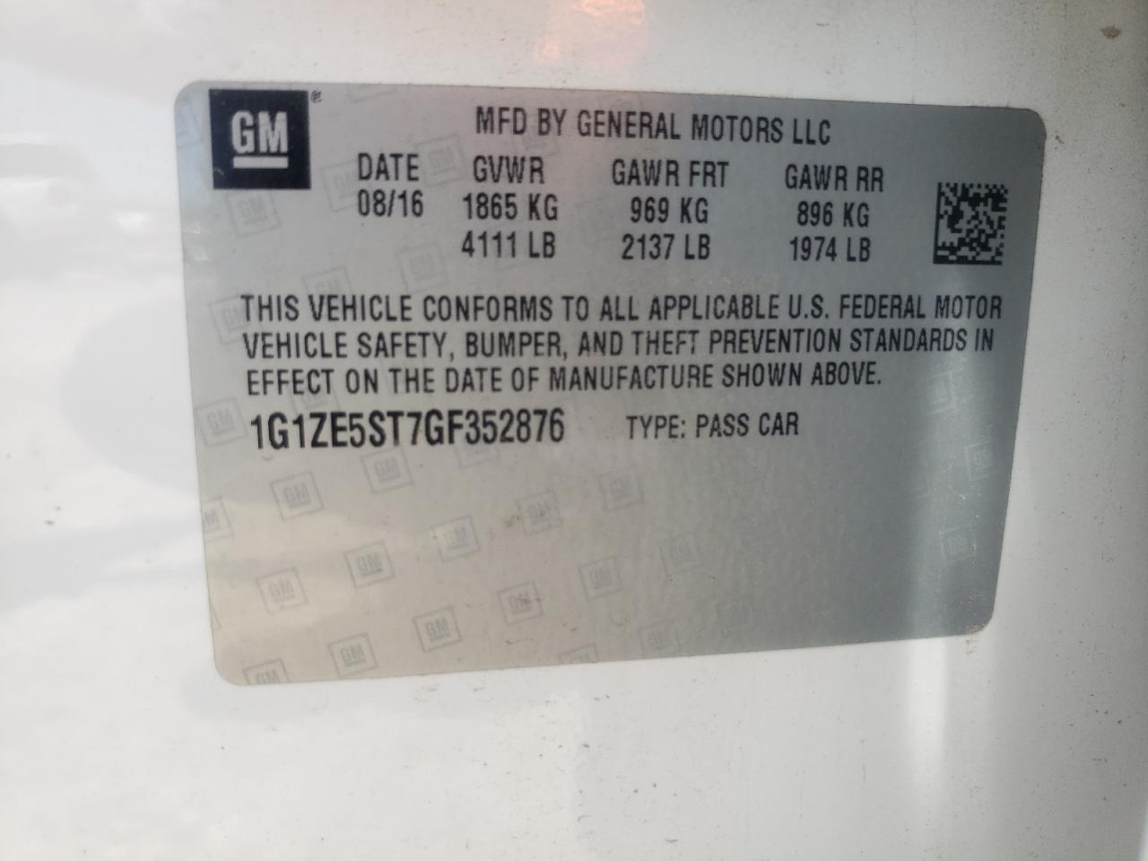 1G1ZE5ST7GF352876 2016 Chevrolet Malibu Lt