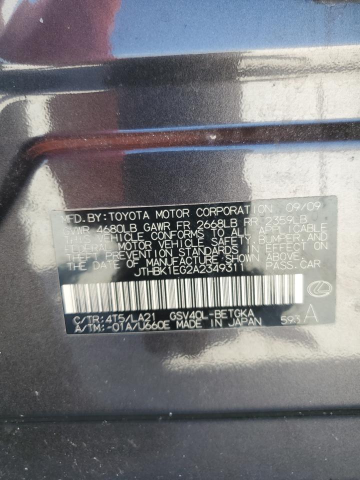 JTHBK1EG2A2349311 2010 Lexus Es 350