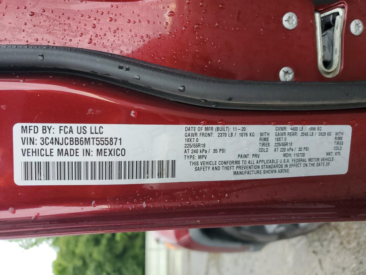 3C4NJCBB6MT555871 2021 Jeep Compass Latitude