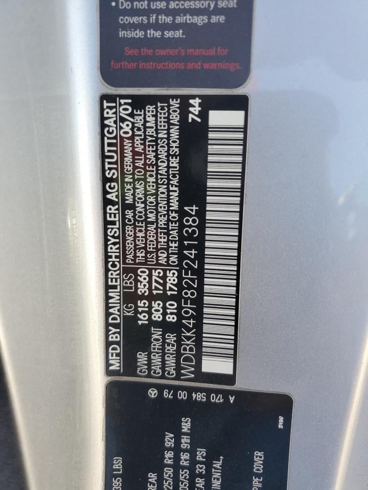 WDBKK49F82F241384 2002 Mercedes-Benz Slk 230 Kompressor