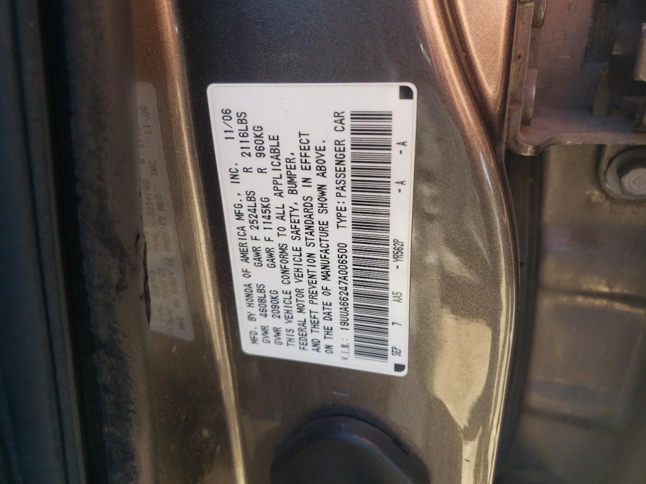 19UUA66247A006500 2007 Acura Tl