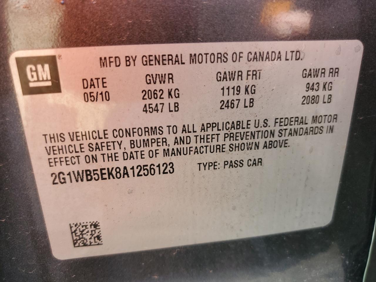 2G1WB5EK8A1256123 2010 Chevrolet Impala Lt