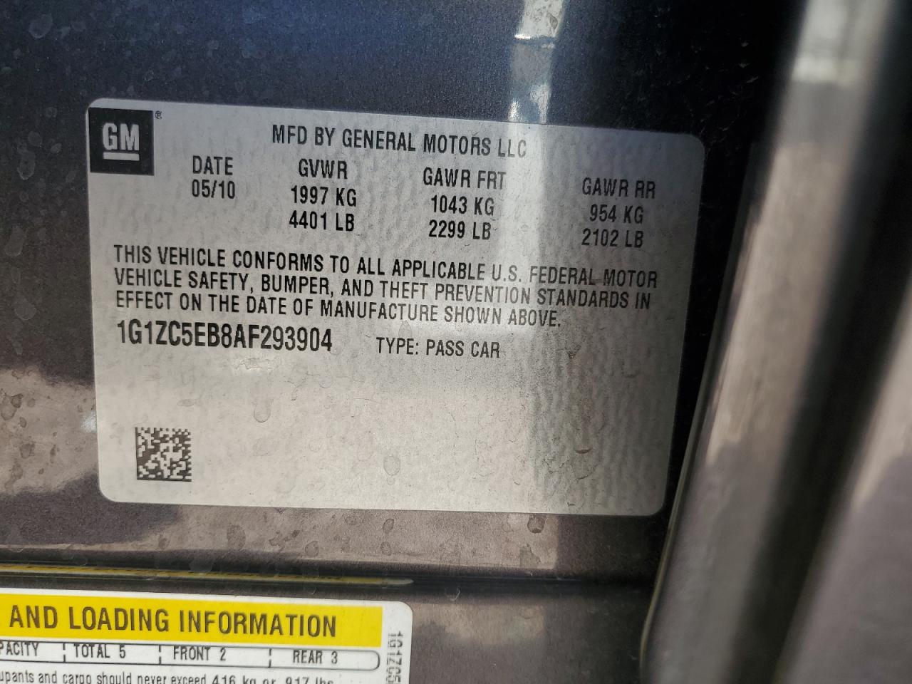 1G1ZC5EB8AF293904 2010 Chevrolet Malibu 1Lt