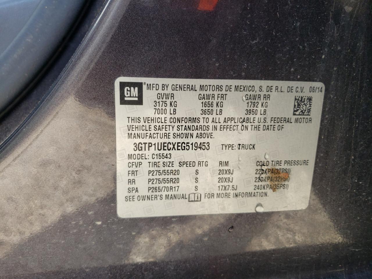 3GTP1UECXEG519453 2014 GMC Sierra C1500 Sle