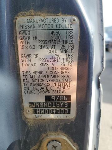 1987 Nissan Pathfinder VIN: JN8HD16Y3HW004700 Lot: 58892394