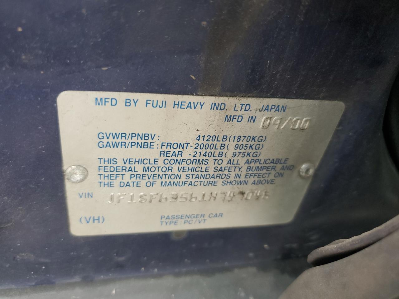 JF1SF63561H747046 2001 Subaru Forester L