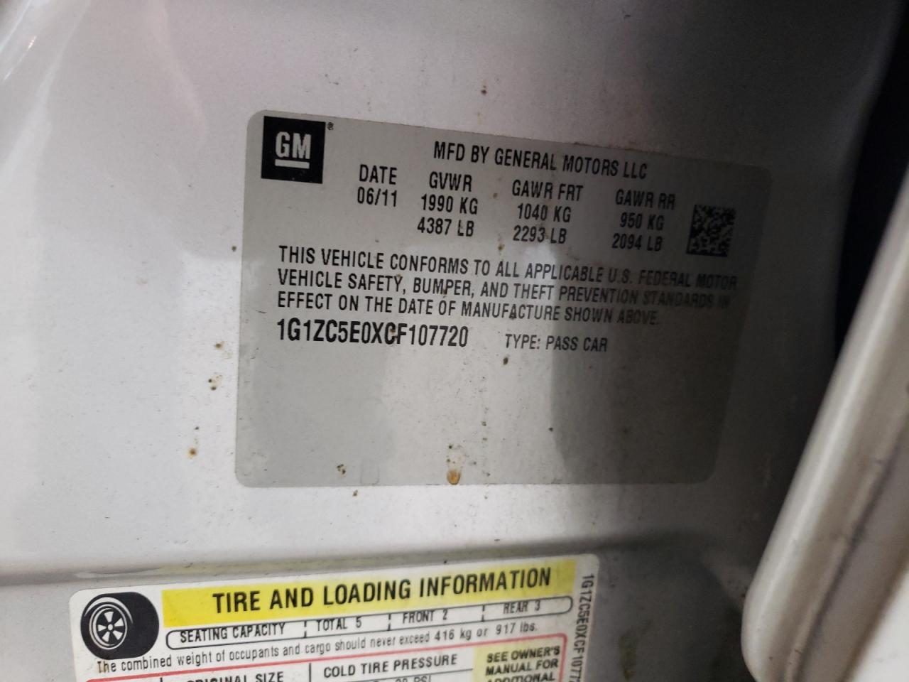 1G1ZC5E0XCF107720 2012 Chevrolet Malibu 1Lt