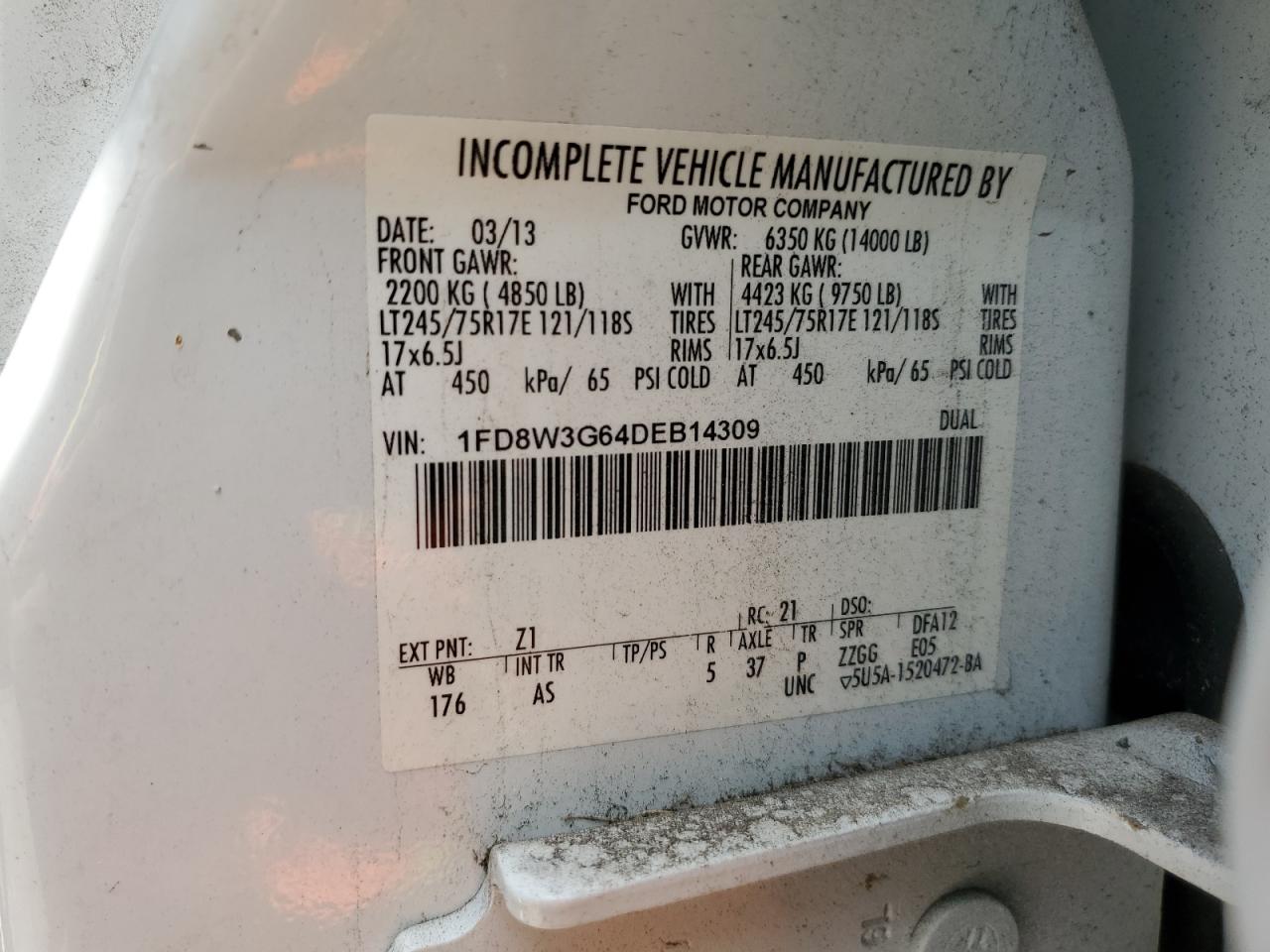 1FD8W3G64DEB14309 2013 Ford F350 Super Duty